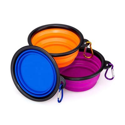 China Portable Cat Dog Collapsible Folding Silicone Pet Bowl Colorful Slow Feeder Black Non-slip Bowl Stocked for sale