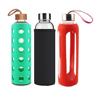 China BPA Free Eco - Friendly Sport Glass Water Bottle Sustainable With Silicone Sleeve for sale