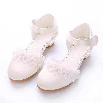 China Crescent Size Toddler Girl PU Sandal Child Big Little Kids Pageant Bridesmaid Flats Silk Leather Wedding Heeled Mary Jane Princess Dress Shoes for sale