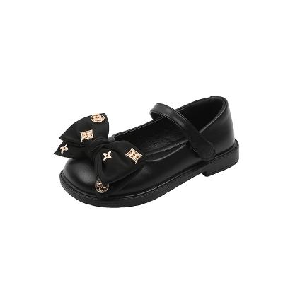 China 2022 Fall Girls Bowknot Strap School Party Princess Leather Mary Jane Flats Baby Little Big Kids Children Breathable Stylish Shoes for sale