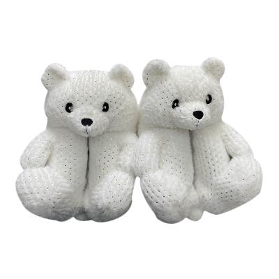 China Women's Indoor Slides Teddy Bear Slippers Woman Girls Winter Plush Bedroom Shoes Animal Cartoon Sequin Cute Female Hairy Warm Anti-slippery Bling for sale