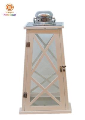 China White large hanging panes Wood Candle Lantern for inside / outside for sale