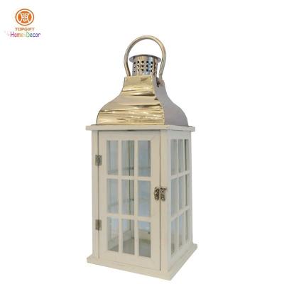 China Modern Glass Panes Classic Style Wood Candle Lantern Holder for villa gardern for sale