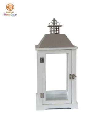 China 17inch High Indoor Glass Stainless steel Wood Candle Lantern for  Centernpiece Decoration for sale