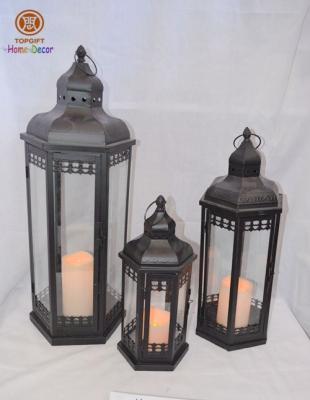 China Weatherproof Garden Decoration moroccan  Black Metal Candle Lanterns Outdoor for sale