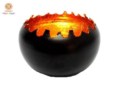 China Black Metal candle holder with goldleaf covered inside bowl shape for sale