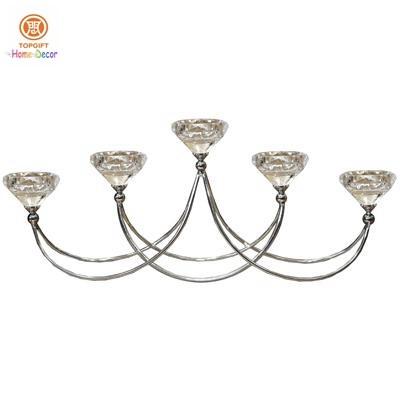 China Crystal Wedding indoor metal frame Decorative candle holders with five head for sale