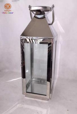 China Pyramid silver mirror polished metal stainless steel lanterns for candles for sale