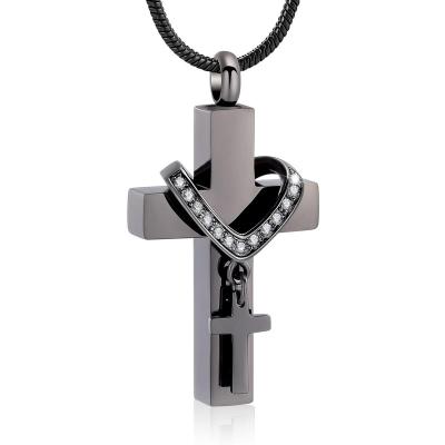 China CLASSIC Cremation Jewelry Stainless Steel Cross Memorial Cremation Ashes Urn Pendant Necklace Keepsake Jewelry Urn for sale