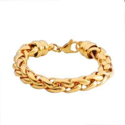 China Wholesale Hiphop HOYO Hip Hop Stainless Steel 18k Gold Plated Wheat Chain Bracelet For Men And Women for sale