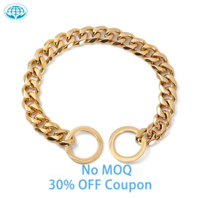 China Hoyo JEWELED Personalized Stainless Steel Custom Logo Link Gold Chain Cuban Dog Collar for sale