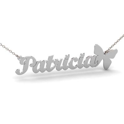 China Fashionable Eco-friendly Personalize Custom Stainless Steel Name Plate Butterfly Woman Necklace Jewelry for sale