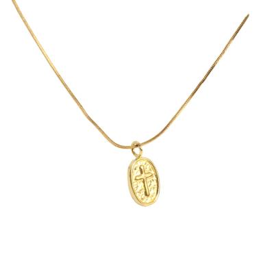 China New Classic Fashion Stainless Steel Gold Plated Cross Oval Necklace for sale