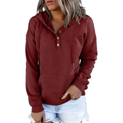 China 2023 Women's Anti-Wrinkle Drawstring Collar Hoodies Pullover Sweatshirts Casual Long Button Sleeve Tops Shirts for sale