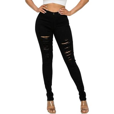 China Elevated Anti-pilling Colorful Stretch Skinny Destroyed Ripped Distressed Jeans for sale