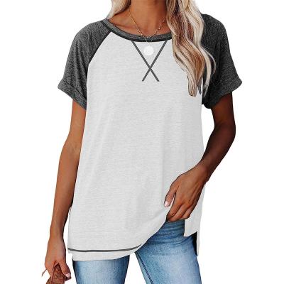 China Breathable Casual Short T-shirts Women's Crewneck Raglan Tees Side Split Summer Tunic Tops for sale