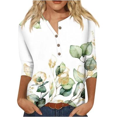 China QUICK DRY Women's Summer Main 2023 Work Elegant Casual Blouses Floral 3/4 Sleeve Shirts for sale