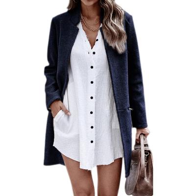 China Anti-Wrinkle Women Coat, Long Open Front Outwear Overcoat Cardigan Long Mid Sleeve Stand Collar Zipper Pockets for sale