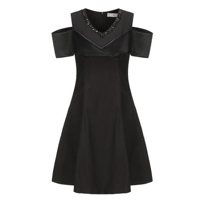 China New Vintage French Style Anti-wrinkle Elegant Waist-Bloody V-neck Dress / Formal Dress for sale