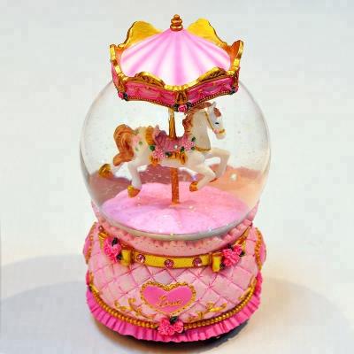 China High Quality Snow Globe Landscape Snow Crystal Ball Music Box Horse Trend Glowing Rotating Christmas Gift for sale