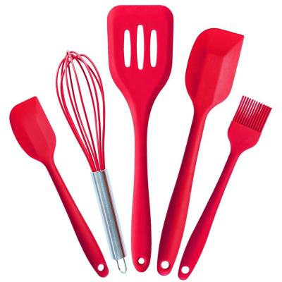 China Sustainable Top Grade Silicone Heat Resistant Nonstick 5pcs Black / Red Kitchen Cooking Set for sale