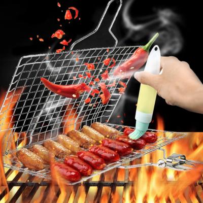 China Easily Cleaned 304 Stainless Steel Net Size BBQ Grilled Net Set With Square Folding Mat And Brushes for sale