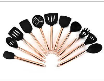 China Stocked Copper Plated Stainless Steel Gold Tube Handle Silicone Kitchen Utensil 11 Pcs Set for sale