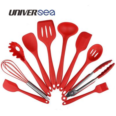 China Large Sustainable Kitchen Utensil Quality 10pcs Classic Silicone Red/Black/Green Set for sale