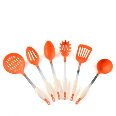 China Sustainable Durable Plastic Stainless Steel / Chinese Silver Colors Kitchen Utensils Orange Set for sale