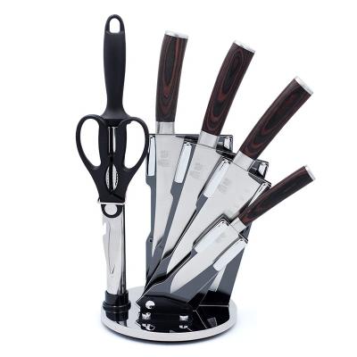 China Sustainable Luxury 5pcs Stainless Steel Kitchen Knife Sets with Block, Knife Sharpener and Scissors for sale