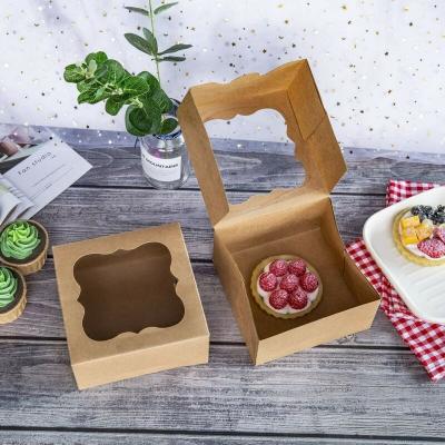 China Recyclable Brown Cake Grazing Different Sizes Cardboard And Plastic Boxes Window Facing Kraft Food Box Baking Food Paper Packaging for sale