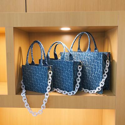 China Luxury French Vintage Brand Style Handbags And Purses Blue Letter Printing Monogrammed Handle Chain Women Fashion Tote Bags Shoulder Bag for sale