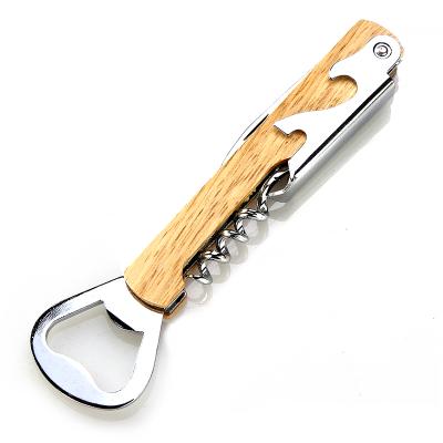 China Wholesale Factory Cheapest Stainless Steel+Rose Wood Custom Personalize Logo Metal Bar Wooden Wine Beer Bottle Opener for sale