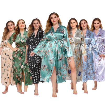 China QUICK DRY Custom Pajama Set OEM/ODM Bathrobe Satin Plus Size Nightgown Women's Sleepwear Sets Loungewear Spa Robes Satin Pajamas for sale