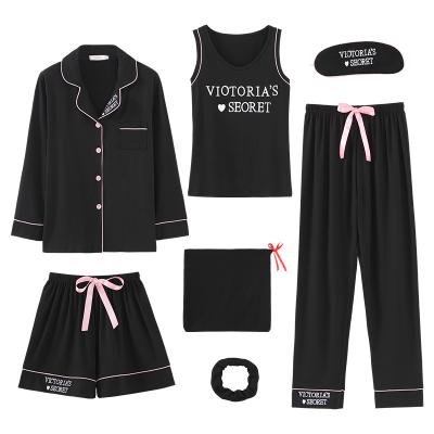 China OEM/ODM Wholesale QUICK DRY Women Pajamas Black Pink Winter Women 5 Piece Satin Pajama Set Women Summer Cotton Sleepwear Pajamas Set for sale