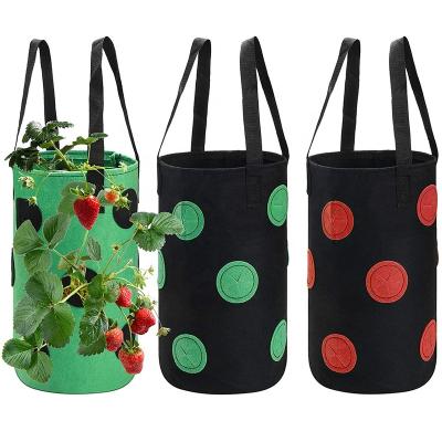 China Durable Felt Hanging Grow Bag With Hole For Strawberry Cloth Planting Garden Round Grow Bags For Home DIY for sale