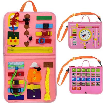 China Durable OEM 27in1 Montessori Educational Toys Pink Felt Busy Board Bag For Girls for sale