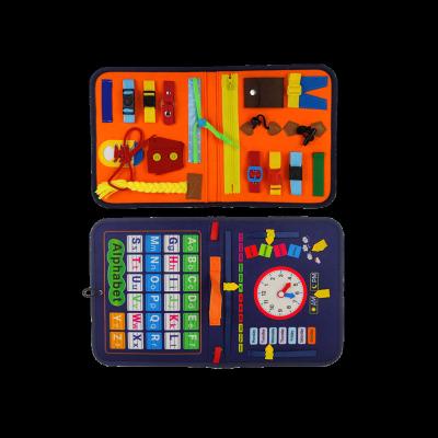 China Durable Traveling Montessori Toys Moving Person Educational Learning Toys Blue Color Felt Busy Board for sale