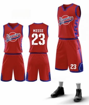 China Sets Uniforms Design Sublimation Black and Red Dark Blue Kids Set School Single Full Kit Sublimated Reversible Basketball Uniform for sale