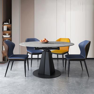 China Modern Marble Round Shape Extendable Dining Chairs Tables Extendable Dining Table Marble Dining Chairs and Tables for sale