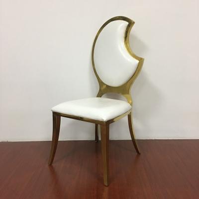 China Hotel Chair Modern Gold Trim White Leather Wedding Dining Dining Dining Chair Stainless Steel Louis Chair for sale