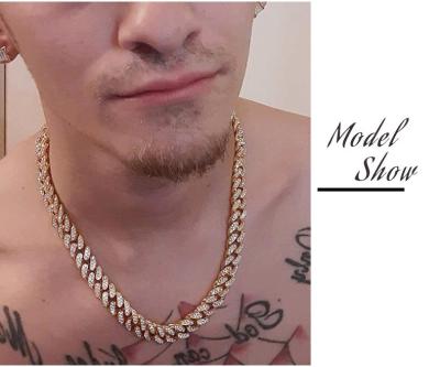 China Trendy 13mm Hip Hop Necklace Jewelry Bling Gold Plated Choker Miami Necklace Iced Out Full Diamond Thick Chain Cuban Jewelry For Men for sale