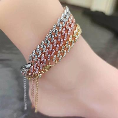 China FASHIONABLE 18K Gold Plated Micro CZ Inlaid Cubic Zircon Hip Hop Cuban Chain Anklet Iced Out Diamond Miami Cuban Chain Cuban Anklet for sale