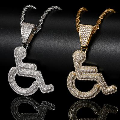 China Custom Diamond Hip Hop Cubic Zirconia Necklace Pendant Copper Jewelry New By Special Hiphop Stats Wheelchair Logo for sale