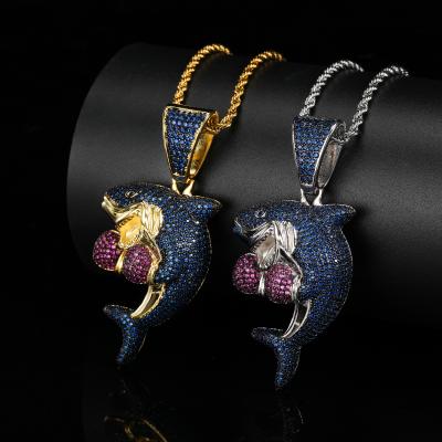 China Hip Hop Copper Inlaid Zircon Boxing Shark Hip Hop Pendant Necklace for sale