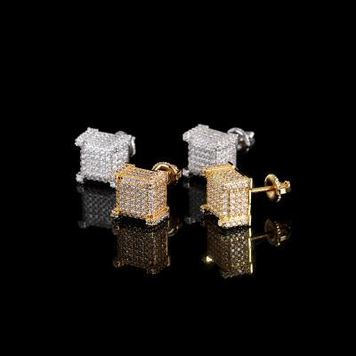 China FASHIONABLE ear decoration style hip hop diamond earrings personality hammer rectangular shape micro-inlaid zircon jewelry wholesale for sale