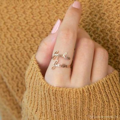 China FASHIONABLE Custom Name 18k Gold Plated Adjustable Stainless Steel Letter Rings For Women Girl for sale