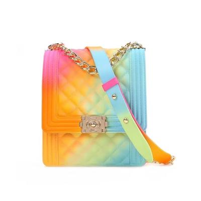 China Fanshion Women's Handbag Jelly Hot Sales Rainbow Bags Colorful Ladies Girls Women's Pinch Messenger Cross Body Bag for sale