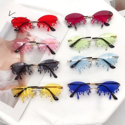 China Fashion Sunglasses Party Glass Irregular Colorful Diamond Shape Drop Rain Shades Personality Men Women Rimless Sunglasses for sale