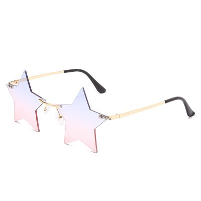 China Fashion Sun Glasses Star Pentagon Shape Glass Gradient Color Part Shading Trendy Unisex Star Rimless Sunglasses Women Men New for sale